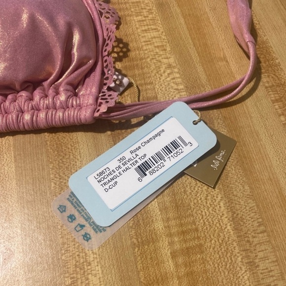 LULI FAMA Noches De Sevilla Triangle Bikini Top Rose Champagne NWT D Cup - Picture 4 of 6